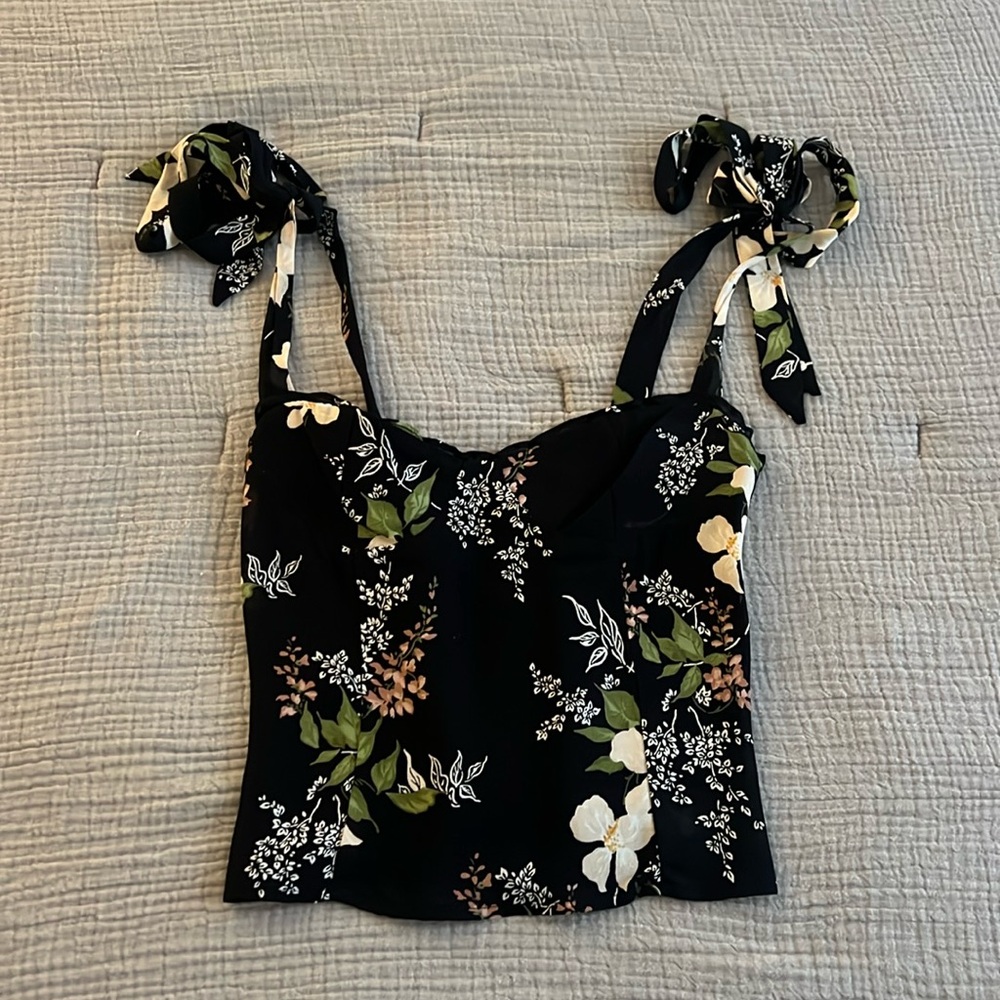 Reformation Black Floral Tie Top Size 2